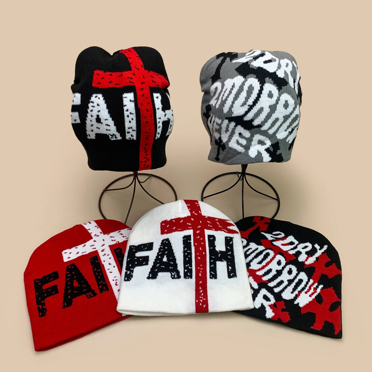 

Jacquard Cross Letters Street Color Block Knitted Hats New Men Women Warm Hip Hop Fashion Personal Versatile American Beanies