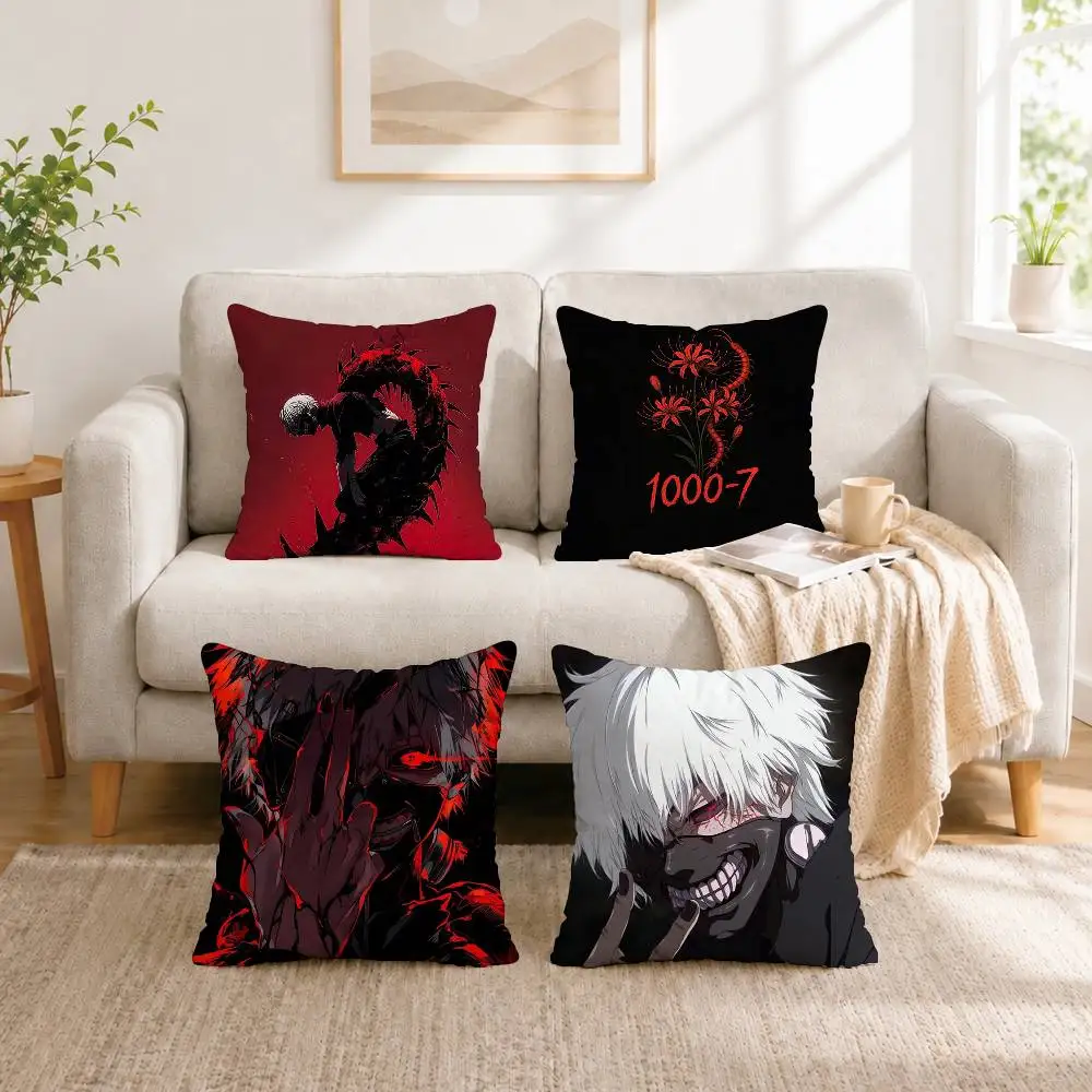 

A-Anime Tokyo Ghoul Ken Kaneki Pillow Case Square Double-Sided Sofa Cushion Cover Bedroom Bedside Pillow Gift