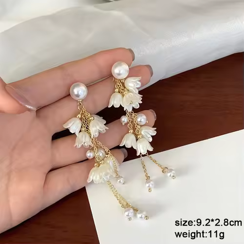 Pure White Women's Dangle Earrings Blooming Flower Acrylic Enamel Butterfly Imitation Pearl Heart Hanging Earrings Elegant brinc - Image 46