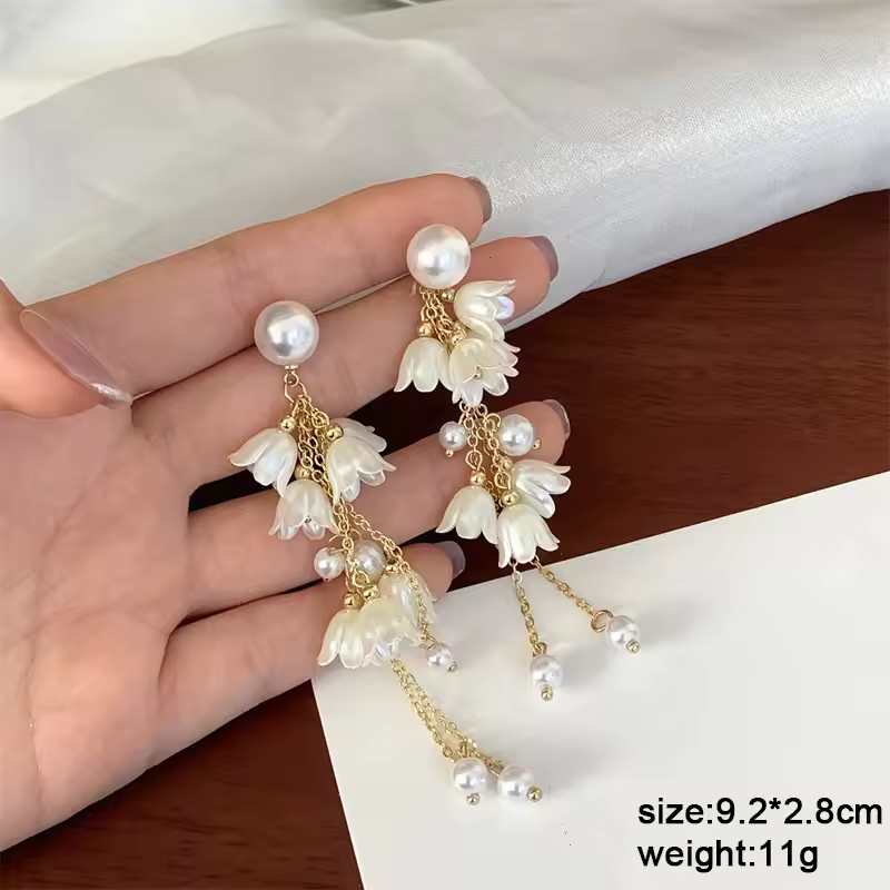 Pure White Women's Dangle Earrings Blooming Flower Acrylic Enamel Butterfly Imitation Pearl Heart Hanging Earrings Elegant brinc - Image 46