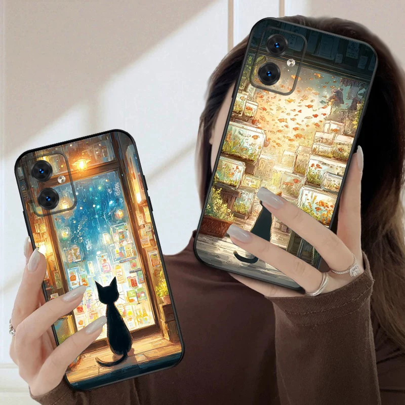 

City cats looking up For Motorola Moto G04 14 15 24 34 35 54 55 75 84 85 Edge 40 50 Fusion 60 Fusion silicone soft phone case