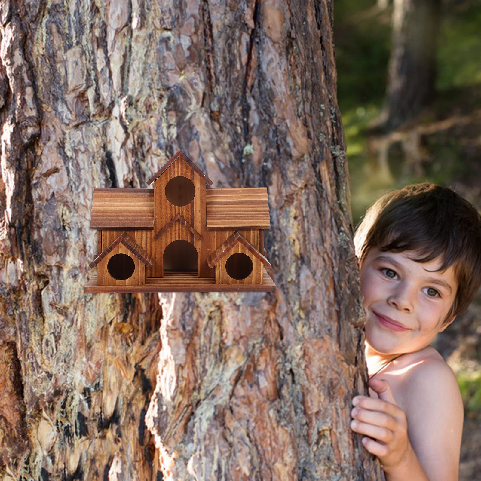 

Wooden Birdhouse Outdoor Parrot Nesting Box Garden Feeder Decor Unfinished Natural Durability Bird Cage
