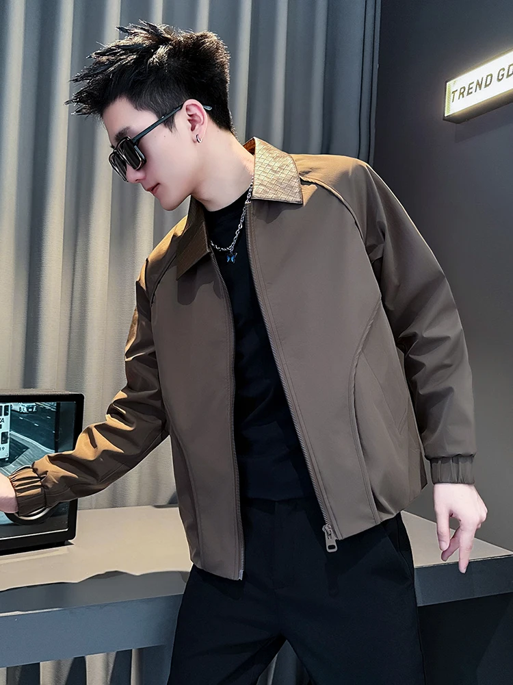 

Модный мужской тюнет из искусственной кожи Faion в стиле пэчворк Haome Sle, весна-осень, лидер продаж: воротник-стойка, застежка-молния