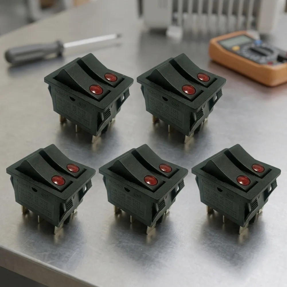 5-Unit 250V 16A Rocker Switch Kit Push Button Style with 6-Pin Terminals Compatible with Oil Heater Installations