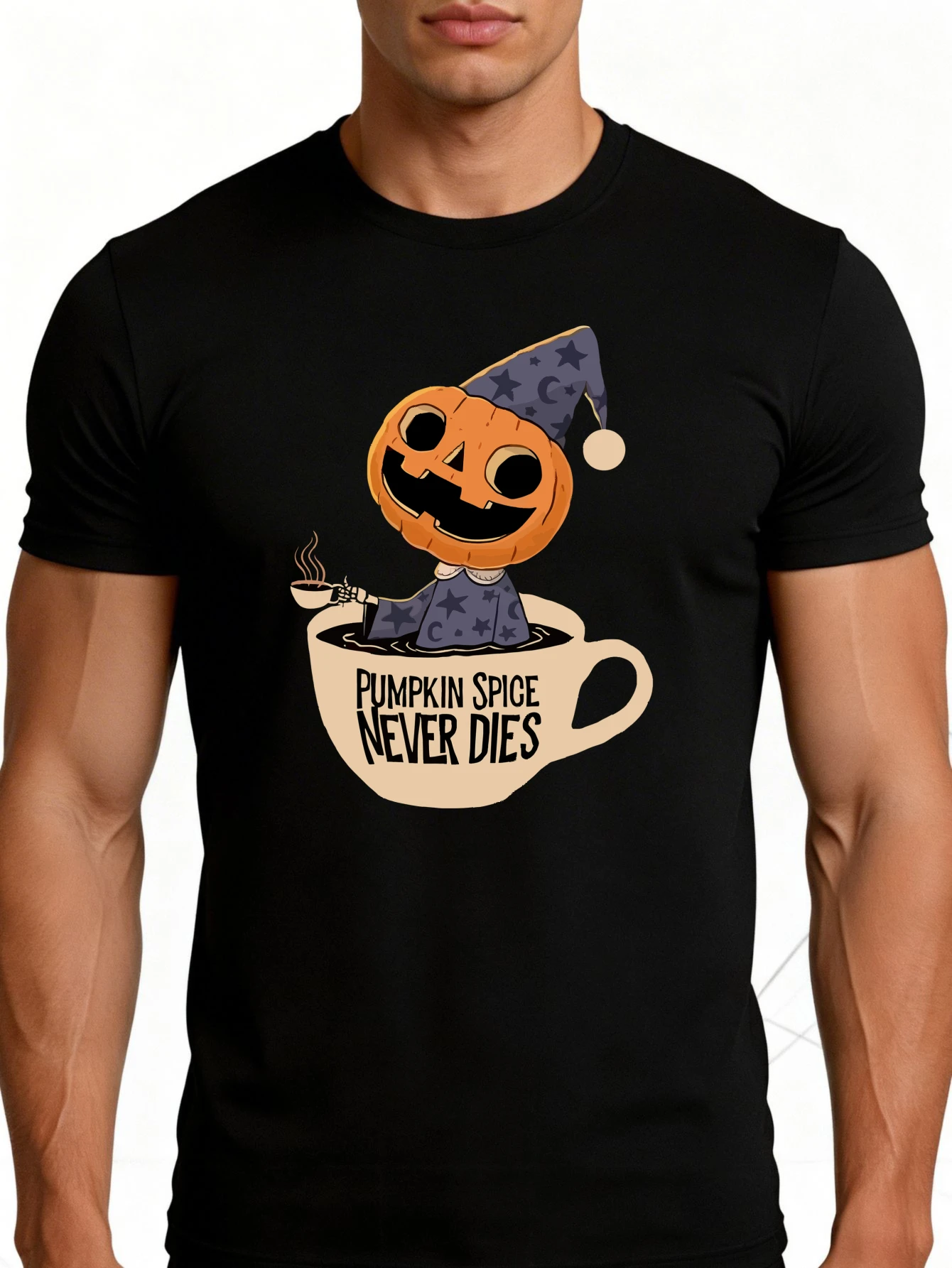 Men's Graphic T-Shirt - Breathable, Soft, Lightweight - Pumpkin Spice Never Fades - Vintage Fun Graphic Casual Short Sleeve Summer Top, Gift for Him