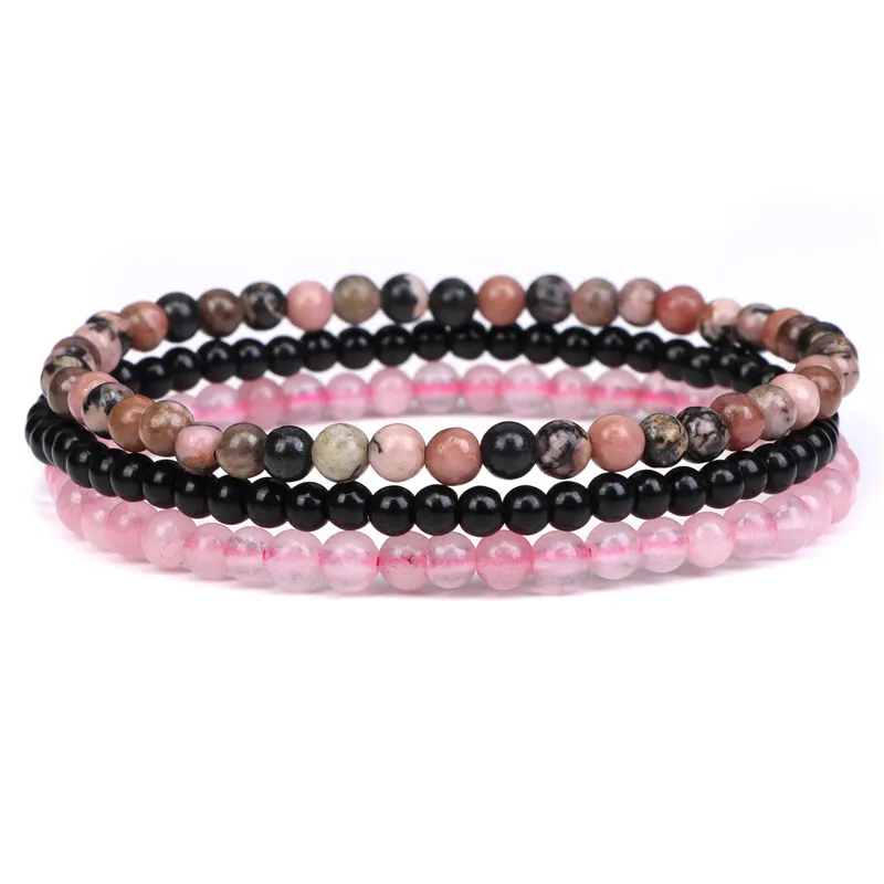 3pcs/Set Natural Stone Beaded Bracelet 4mm Lapis Lazuli Agat Bead Bracelets Couple Yoga Mini Bracelet for Men Women Jewelry Gift
