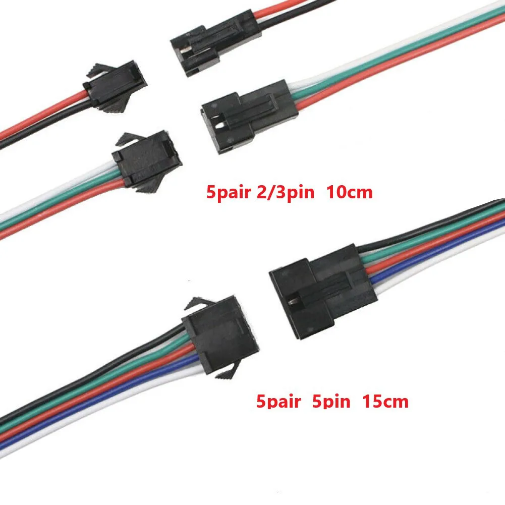 2/3/5 Pin Male And Female Connector Convenient and Reliable 5 Pairs of JSTSM 2/3/5 Pin Male to Female Wire Connectors with Cable