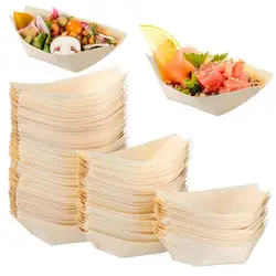 100Pcs Sushi Serving Boat Japanese Style Solid Wood Disposable Dessert Salad Appetizer Food Serving Plate Tray Kitchen Supplies