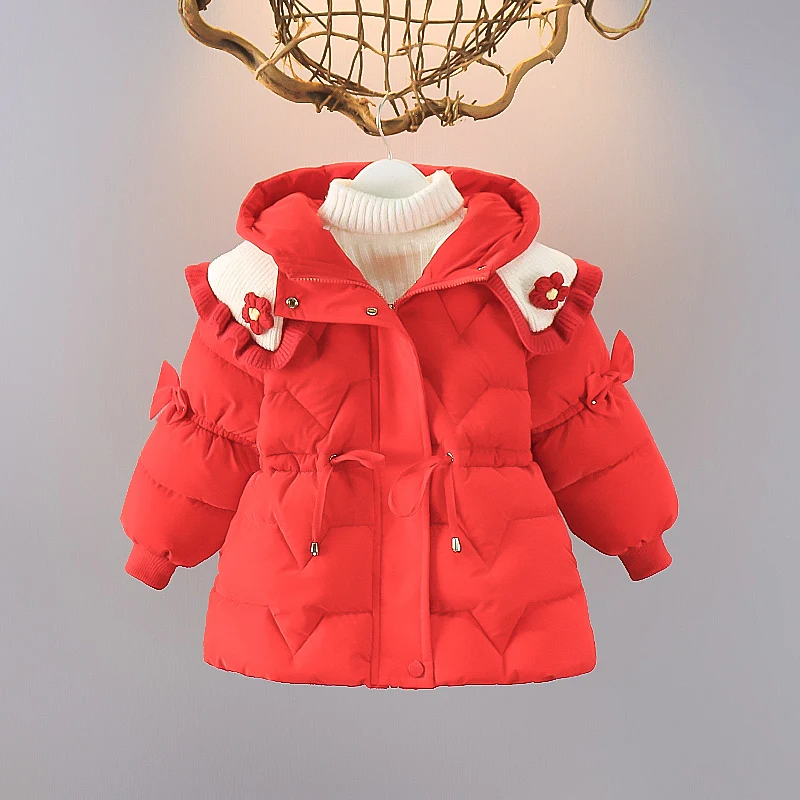 

Детская утепленная хлопковая куртка для девочек на Новый год, корейский стиль, свободный крой, на молнии, для малышей
