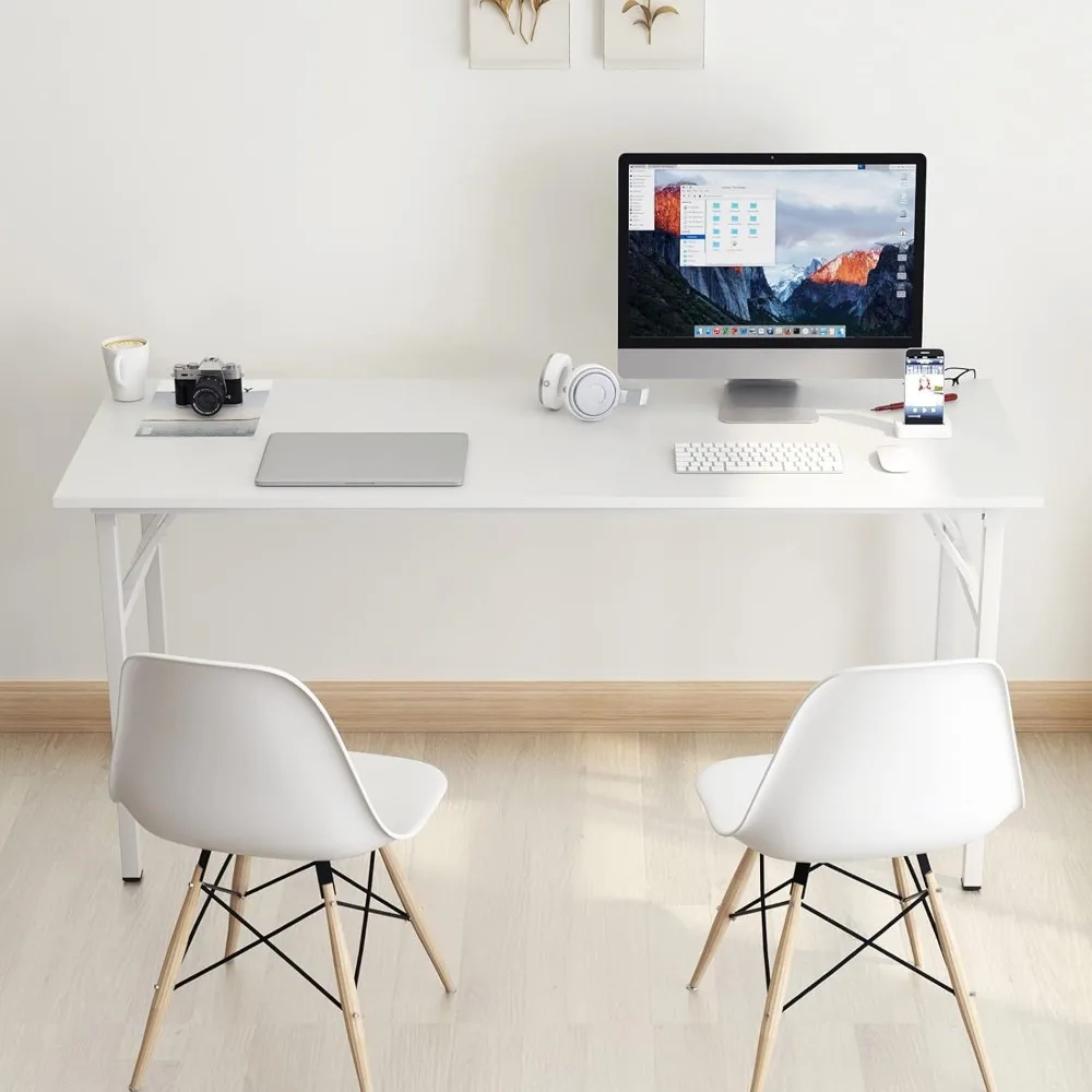 Modern 62-inch opvouwbaar computerbureau - grote schrijftafel voor thuiskantoor in eenvoudige stijl, ruimtebesparend opvouwbaar ontwerp voor efficiënt