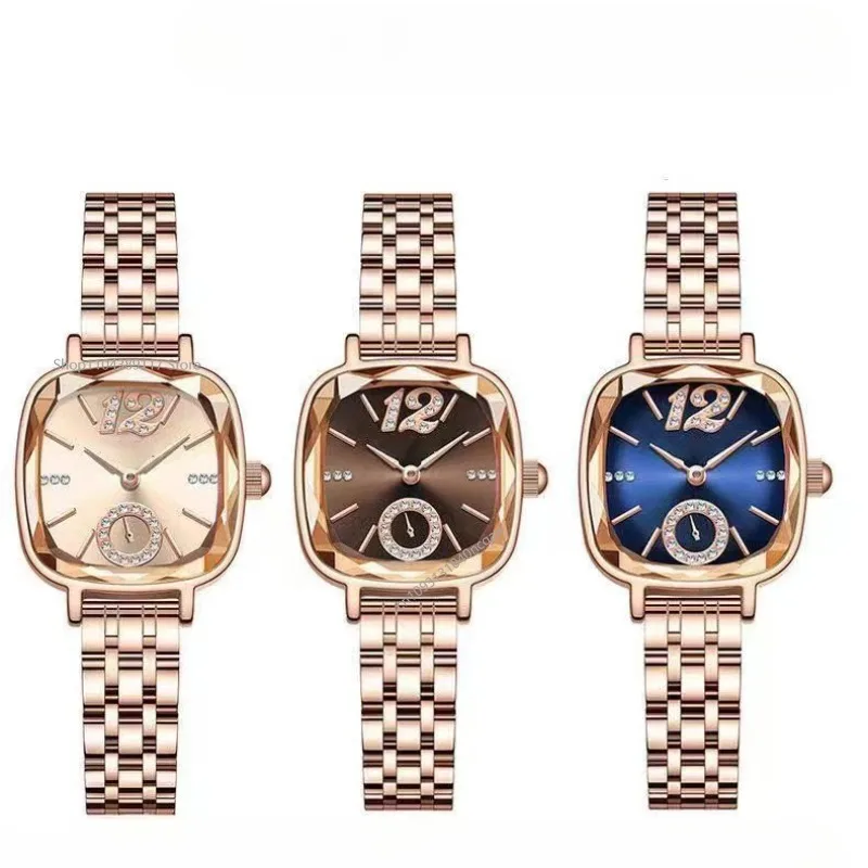 Женские модные квадратные кварцевые часы с водными бриллиантами, многогранные зеркальные циферблаты, женские простые модные универсальные наручные часы