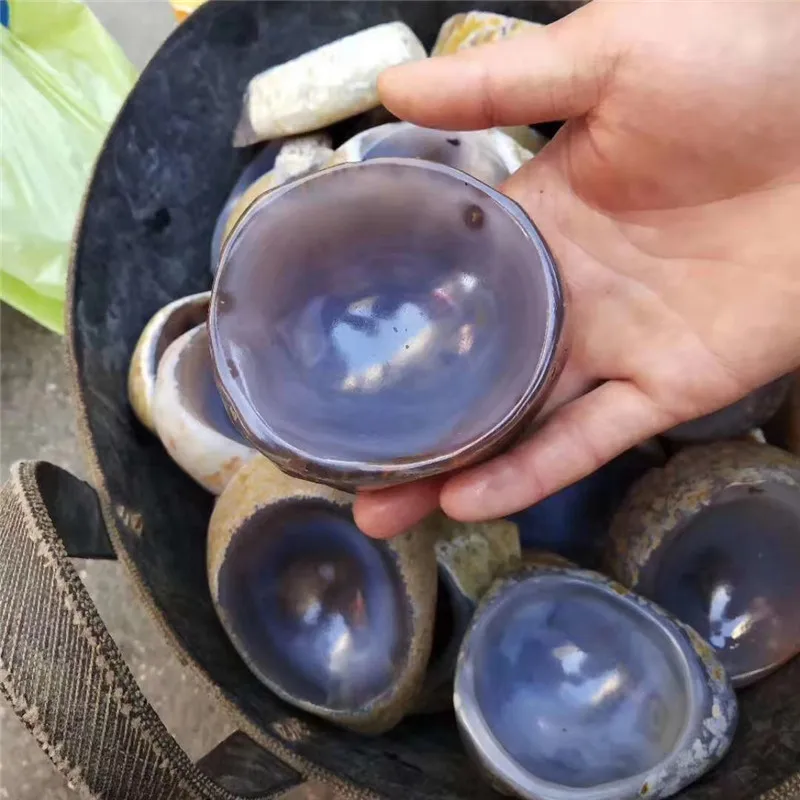 Natural Agate Teacup Health Gongfu Teaware Genuine Healing Gemstone Agate Raw Stone Cups Kung Fu Teaset Agate Ashtray