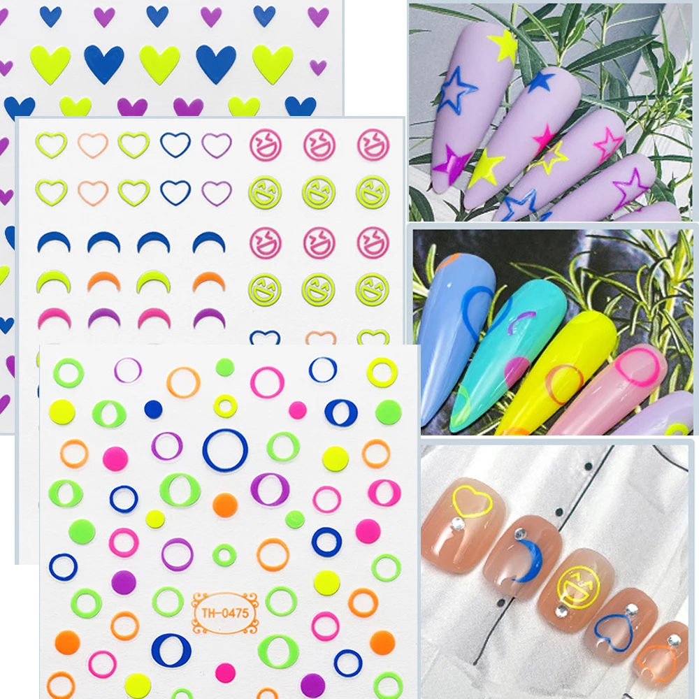 

Luminous nail art sticker star heart hollow geometric space decals press on nails foil DIY sliders manicure cute korean kawaii