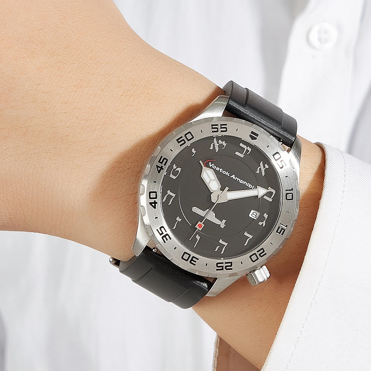 Horloge Joodse Hebreeuwse Cijfers Wijzerplaat Mechanisch Heren Waterdicht Aleph-Bet Polshorloge Automatisch Sub Branded Vostok Amphibia Uurwerk