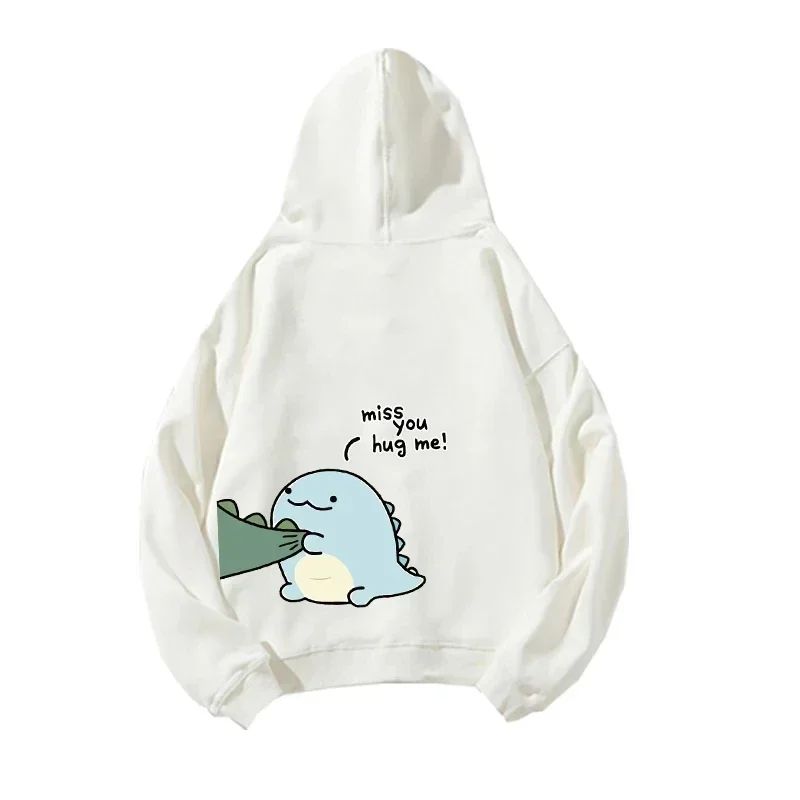 Spring and Autumn Couples Hooded Hoodie Fun Dinosaur Print Hooded Long Sleeved Sweatshirt Unisex Top Y2K Clothes