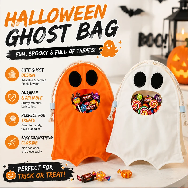 Halloween Ghost Bag DIY Craft Kit Trick-or-Treat Candy Box with Handle Adorable Party Favor Gift Set for Holiday Celebrations