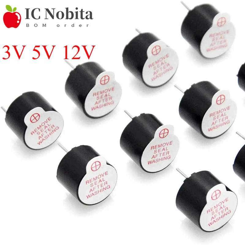 50PCS Active Piezo Buzzer 3V 5V 12V Magnetic Long Continous Beep Tone Alarm Ringer 12*9.5mm Buzzers Fit For Computers Printers