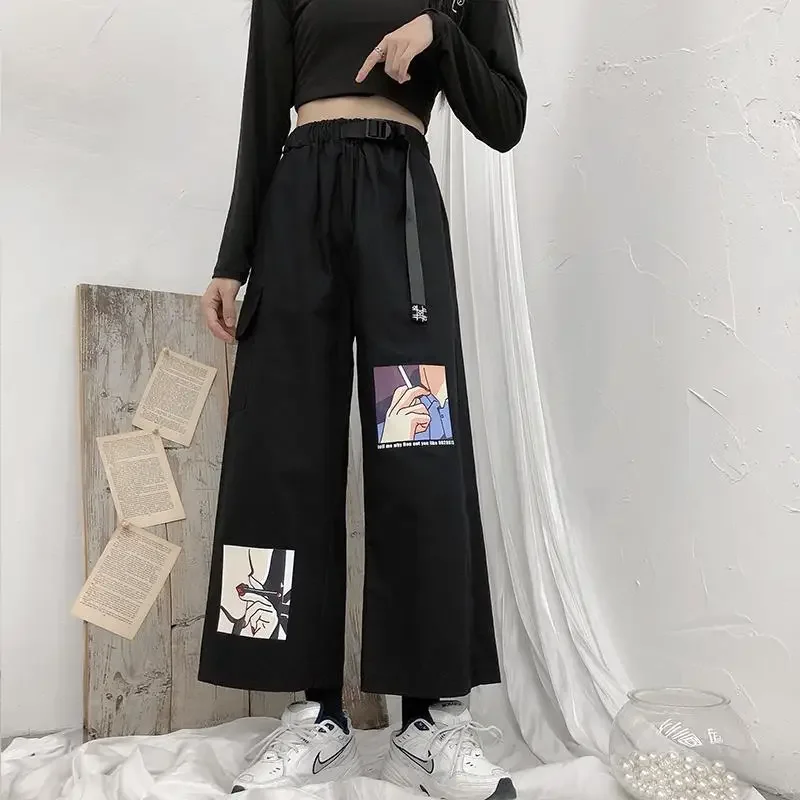 

Pants Women 2023 New Korean Harajuku Loose High Waist Slim Black Overalls Female Casual Straight Wide Leg Pants Woman