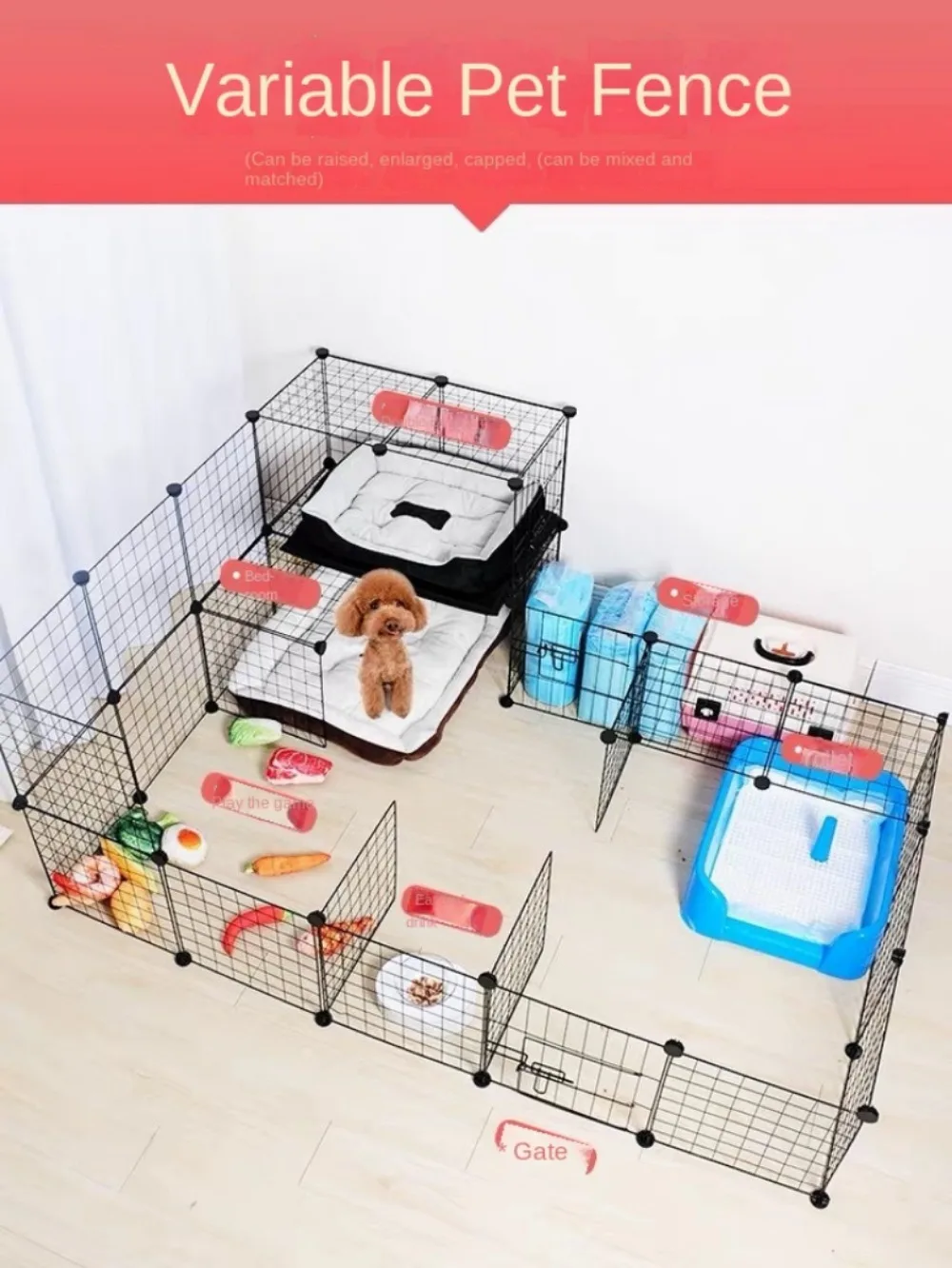 Tragbarer DIY Katzenkäfig, abnehmbarer Drahtgitterzaun für drinnen und draußen, faltbar, mit mehreren Türen und Fenstern, großes Haus, große Katzenvilla – Detail 7