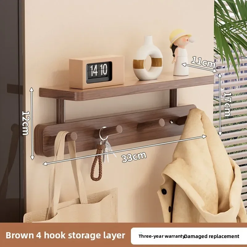 Firm Wall-mounted solid wood coat rack, no punching on the wall, hook behind the door, bedroom entrance,  row hook hanger