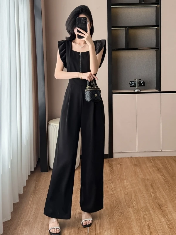 Hebe Sle Casual High Quali One-Piece Pants Women's Faion Summer New Wide Leg Bla Slimming Fly Sve Ensemble