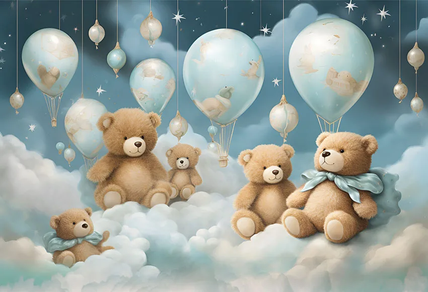 Mehofond Photography Background Cute Bear Balloon Stars Cloud Kid Birthday Party Cake Smash Portrait Decor Backdrop Photo Studio