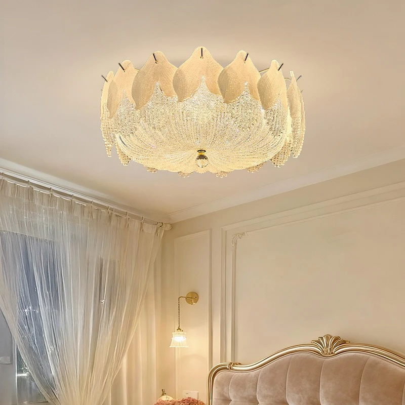 French Light Luxury Style Glass Ceiling Lights for Bedroom Parlor Atmospheric Ambiance Ornaments Originality Wall Hanging Lights