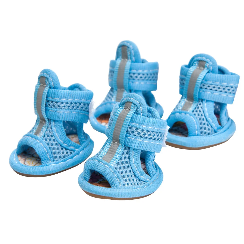 

4Pcs Pet Dog Shoes Summer Mesh Sandals Anti-Slip Comfortable Wipe Clean Easy Blue Size 5 Dog Shoes Pet Sandal Sandals for Dogs