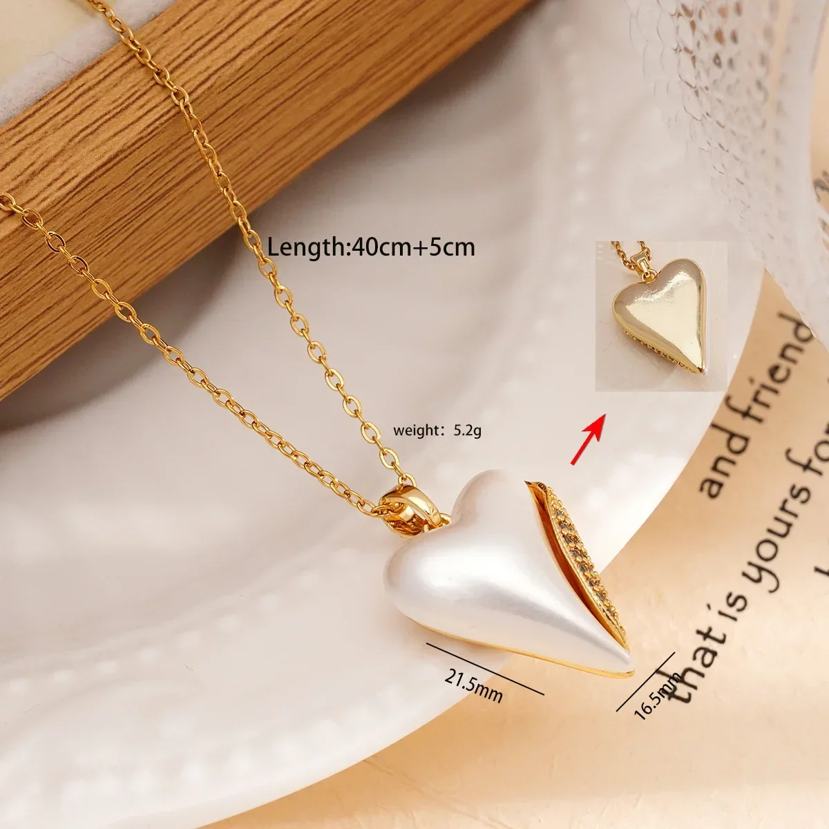 Creative 2 Sides Zircon Heart Pendant Necklaces for Women Girls Stainless Steel Chain Vintage Heart Jewelry Gifts for Friends