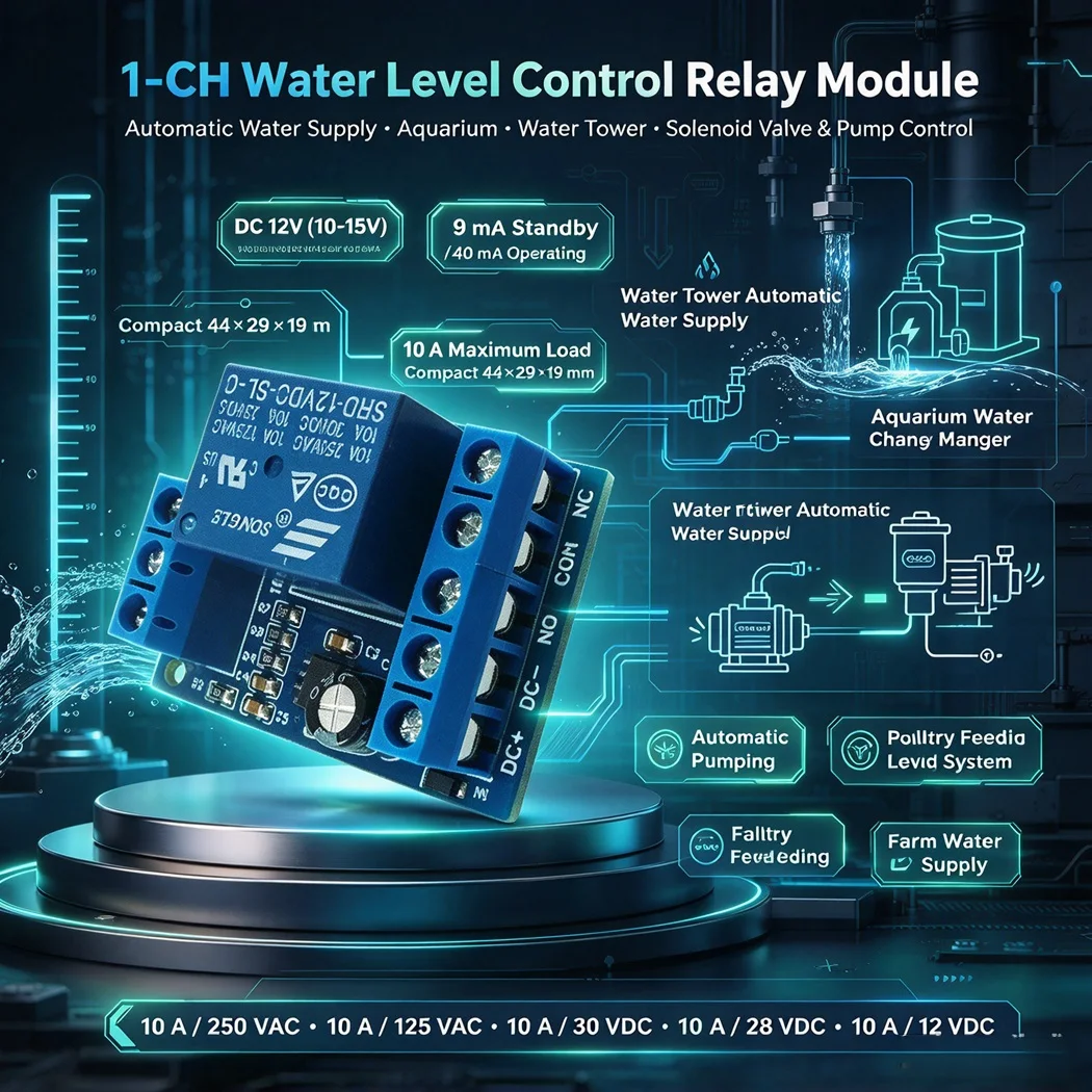DC12V Water Level Controller Relay Module 10A Liquid Level Automatic Pump Control for Water Tower Aquarium Solenoid Valve Motor