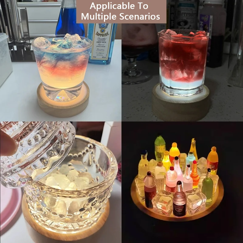 لوحة نشر مستديرة LED حامل مصباح بطارية خشبية ضوء الليل نادل كوستر USB جو كريستال قاعدة مصابيح مصباح