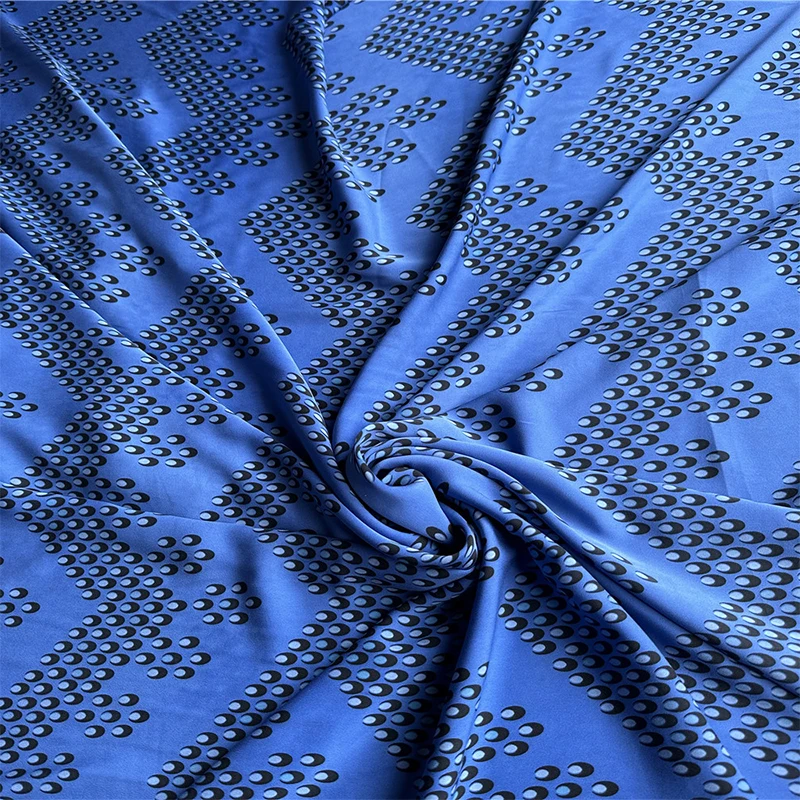 

1 meter 95% Mulberry Silk 5% Spandex 27 momme Heavy Silk Fabric Royal blue dots Printed 135cm 53" wide by the yard JJ664