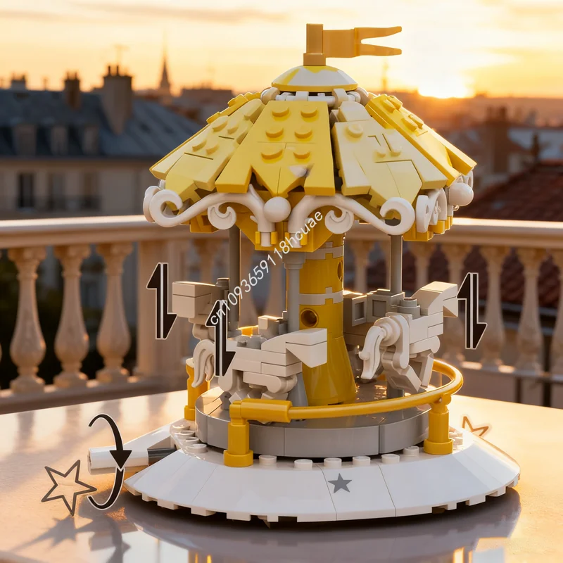 

312 шт. MOC, функциональная мини-карусель, модель, строительные блоки, архитектура, креативный рождественский подарок, идея, игрушка, образовательный кирпич