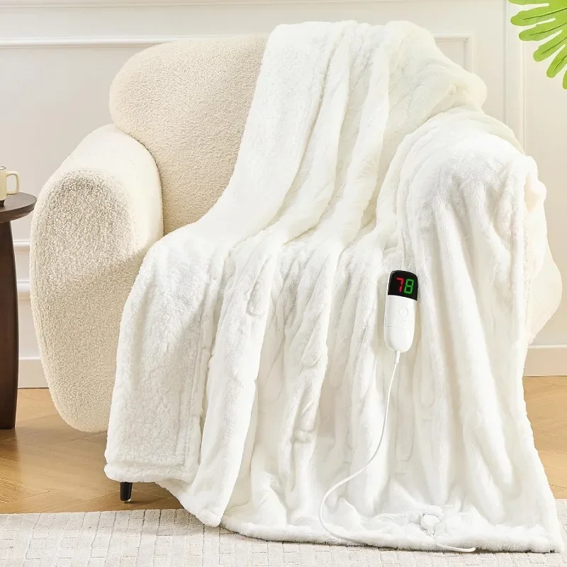 Heated Blanket Electric Throw - Fleece Sherpa Heating Blanket for Sofa, Faux Fur Warm Heater Lap Blankets