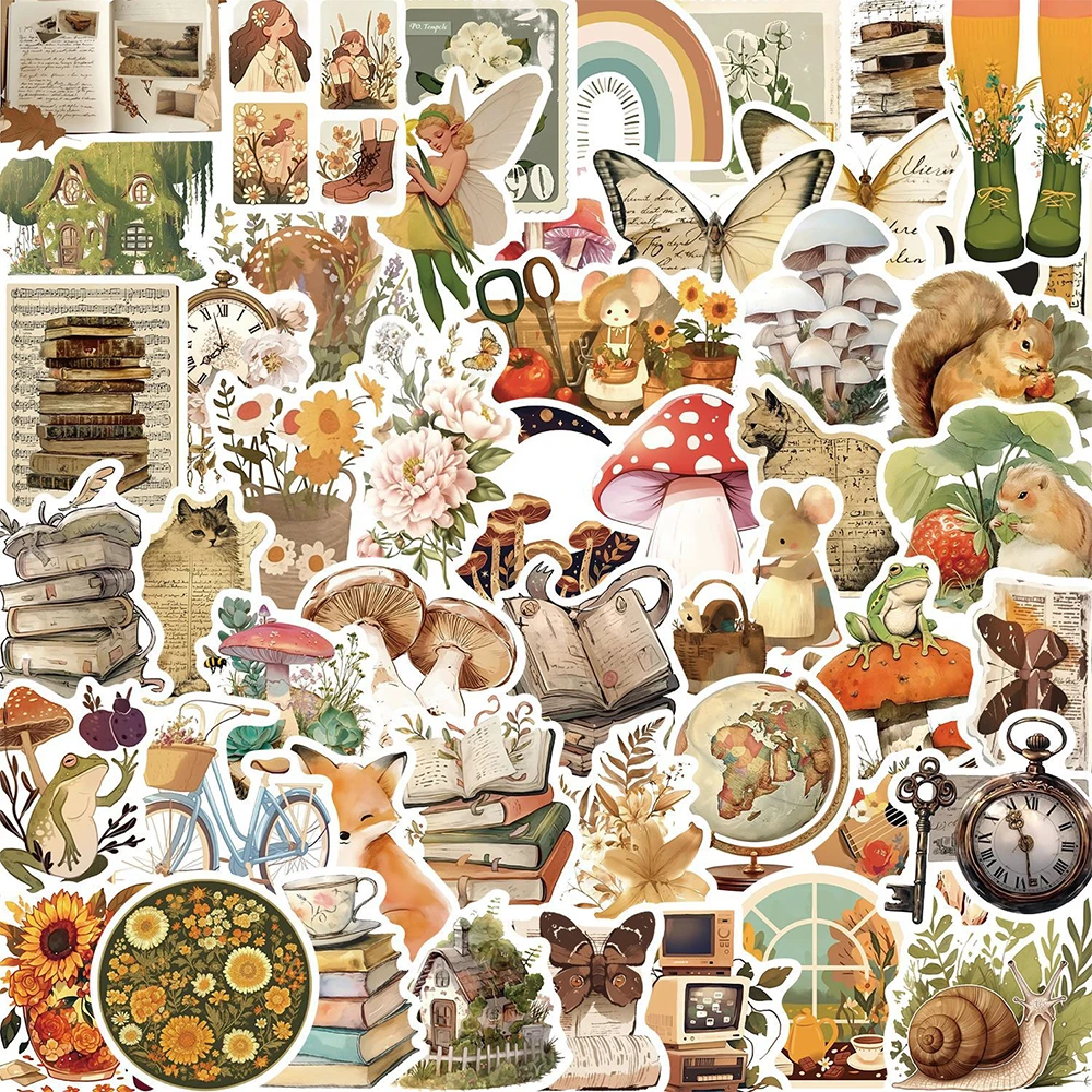 

10/30/50pcs Cute Retro Animal Fairy Tale Stickers Cartoon Flowers Mushroom Sticker Scrapbook Phone Guitar Diary Graffiti Decals