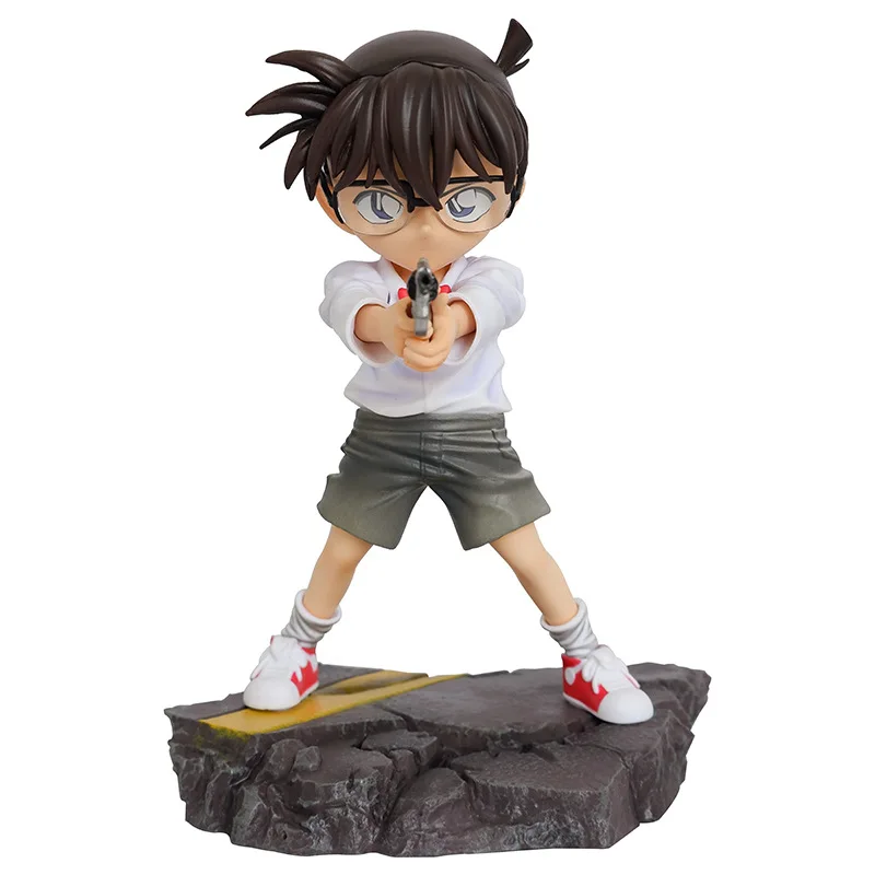 Figuras de ação de detetive conan gk conan edogawa 18cm anime figura levantar uma arma estatueta estátua de pvc coleção modelo ornamento presente