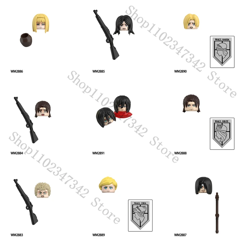 Wm6204 wm2883 wm2891 anime shingeki no kyojin blocos de construção tijolos mini brinquedos bonecas presentes ymir eren hisutoria annie mikasa gabi