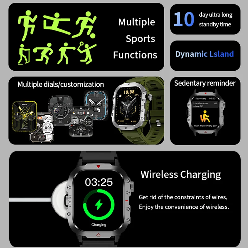 بلوتوث دعوة Smartwatch إلكترونيات العسكرية ساعة ذكية ساعة رقمية الساعات هدايا للرجل امرأة iOS أندرويد Xiaomi 2025 جديد