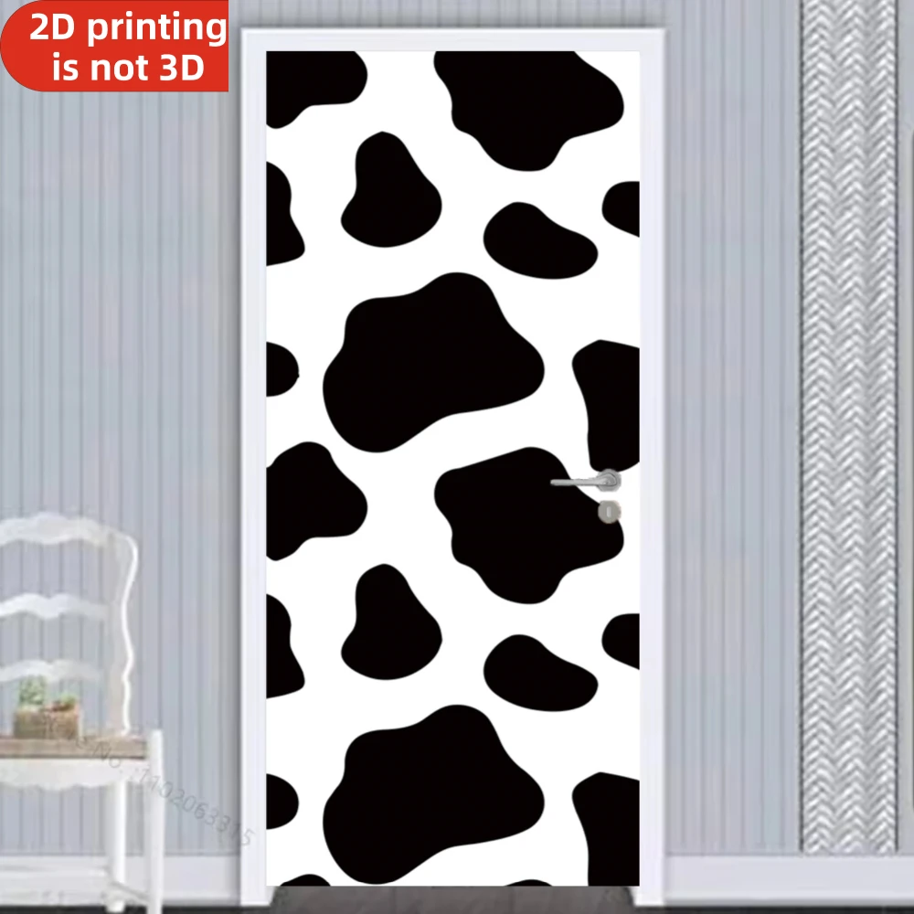 Self-adhesive Door Stickers Black And White Cow Print Vinyl Fridge Cover Decal Peel and Stick Wallpaper for Home Decor