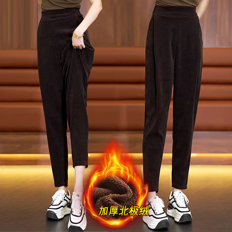 

Autumn Winter Corduroy Harem Pants Women Vintage Plus Velvet High Waist Casual Trousers Ladeis Office Harajuku Pencil Pantalones