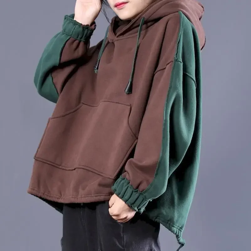 Oversized hoodies herfst winter trendy trui met capuchon mode patchwork losse hoodie casual pluche dikkere jassen met capuchon