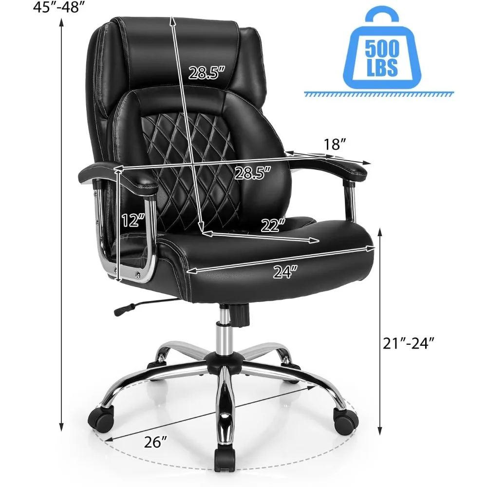 Big and Tall Office Chair - 500LBS High Back Executive Desk Chair Adjustable PU Leather Computer Chair Home Office Extra Wide