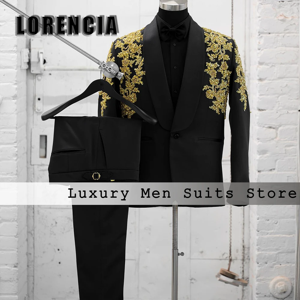 

Luxury Crystal Men Suits 2 Pieces Single Breasted Groom Tuxedos Wedding Party Outfit Customized Blazer Pants costume homme luxe