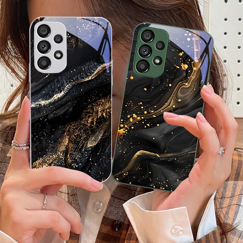 Dark Gilded Black For Samsung Galaxy S10 4G S20 11E 30 S21 21Fe 22 S24 Pro S23 Ultra 5G S8 S9 Tempered Glass Phone Case
