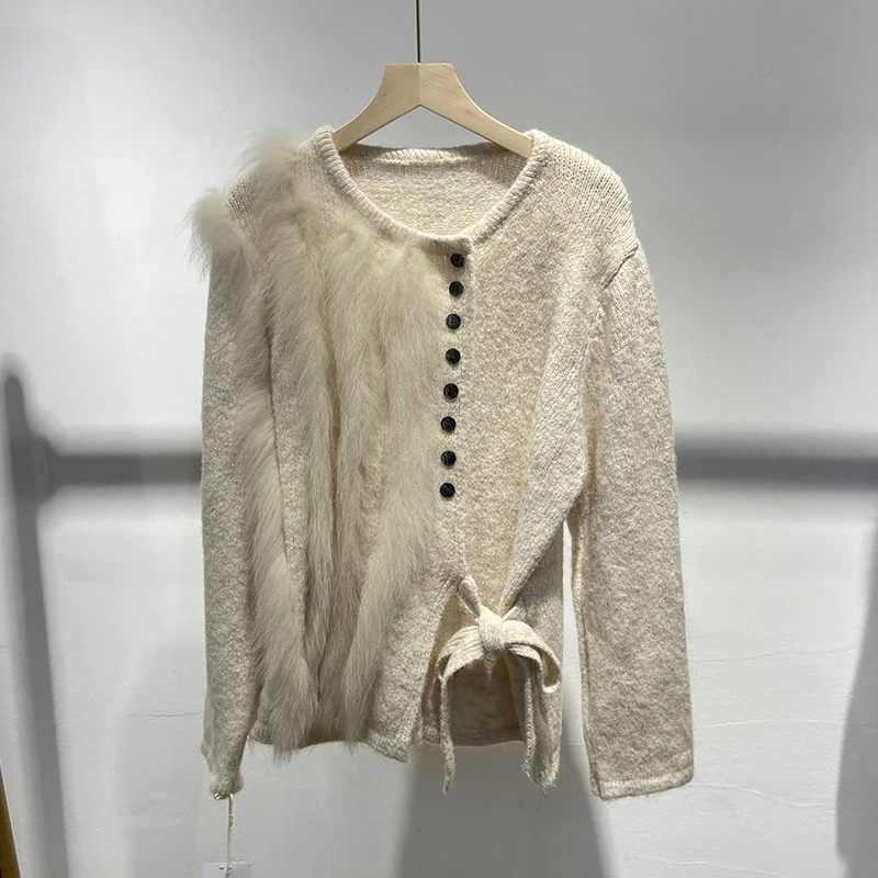 

Осень 2024, женский свитер специального дизайна из натурального лисьего меха, весенняя вязаная меховая куртка из натурального меха