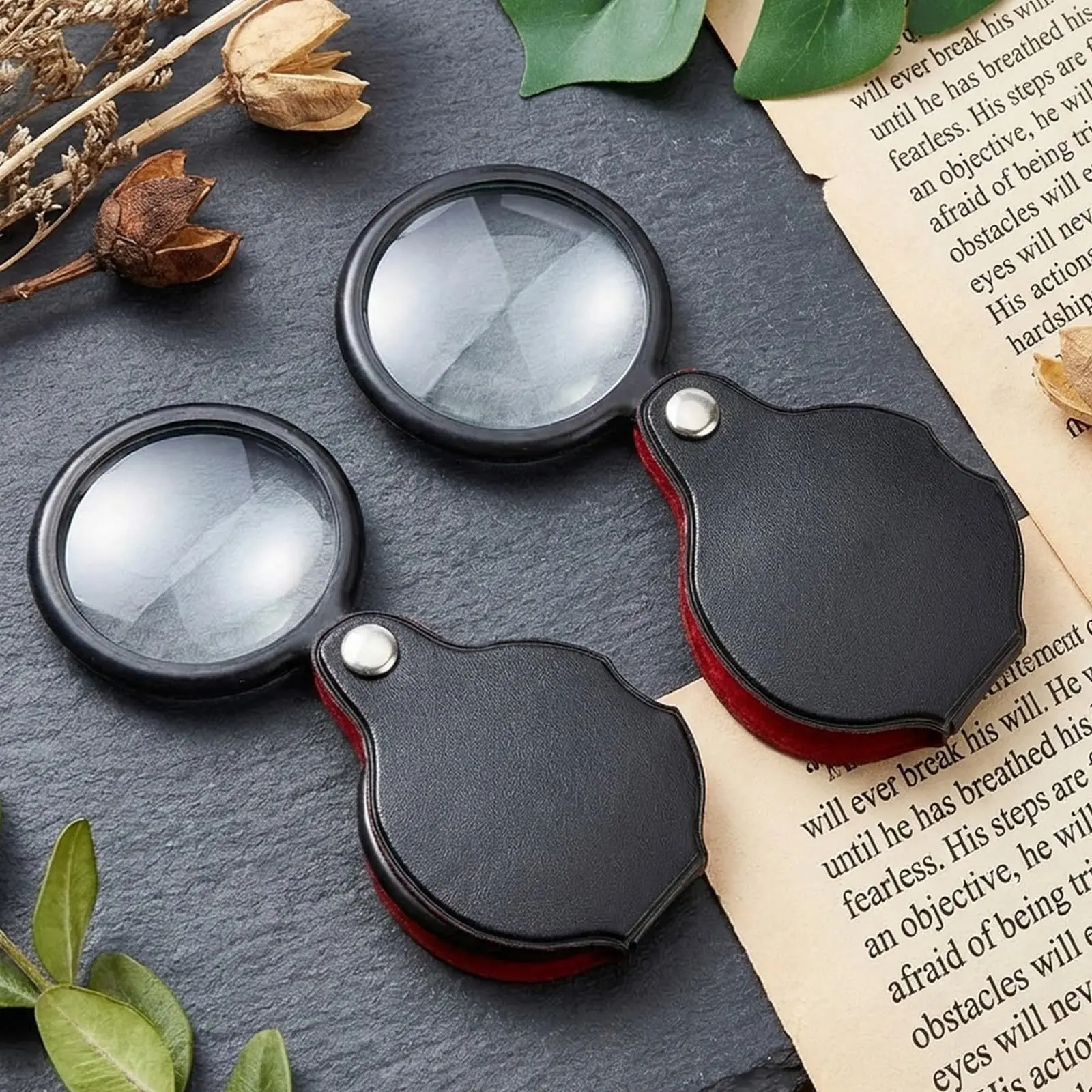 6X 8X Faltbare Lupe Tragbare Handlupe mit Lederetui 50/60mm Einzellinsenlupe für Schmuck und Lesen – Detail 7