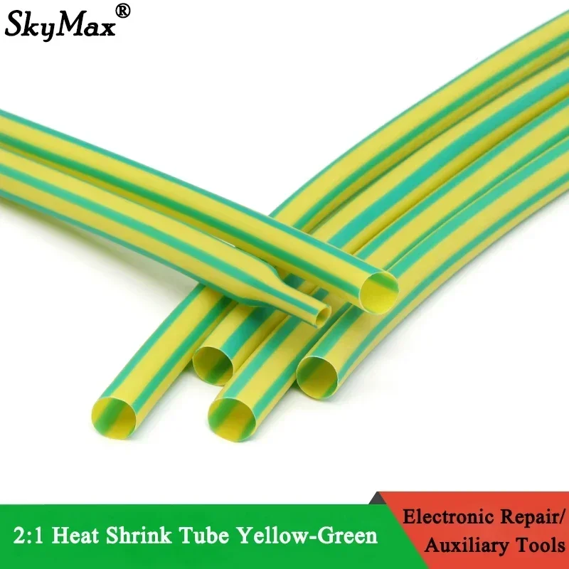 1~5m 2:1 Heat Shrink Heatshrink Tube Yellow Green Diameter 1mm ~ 50mm Wire Repair DIY Cable Protecctor Tubing Sleeving Wrap