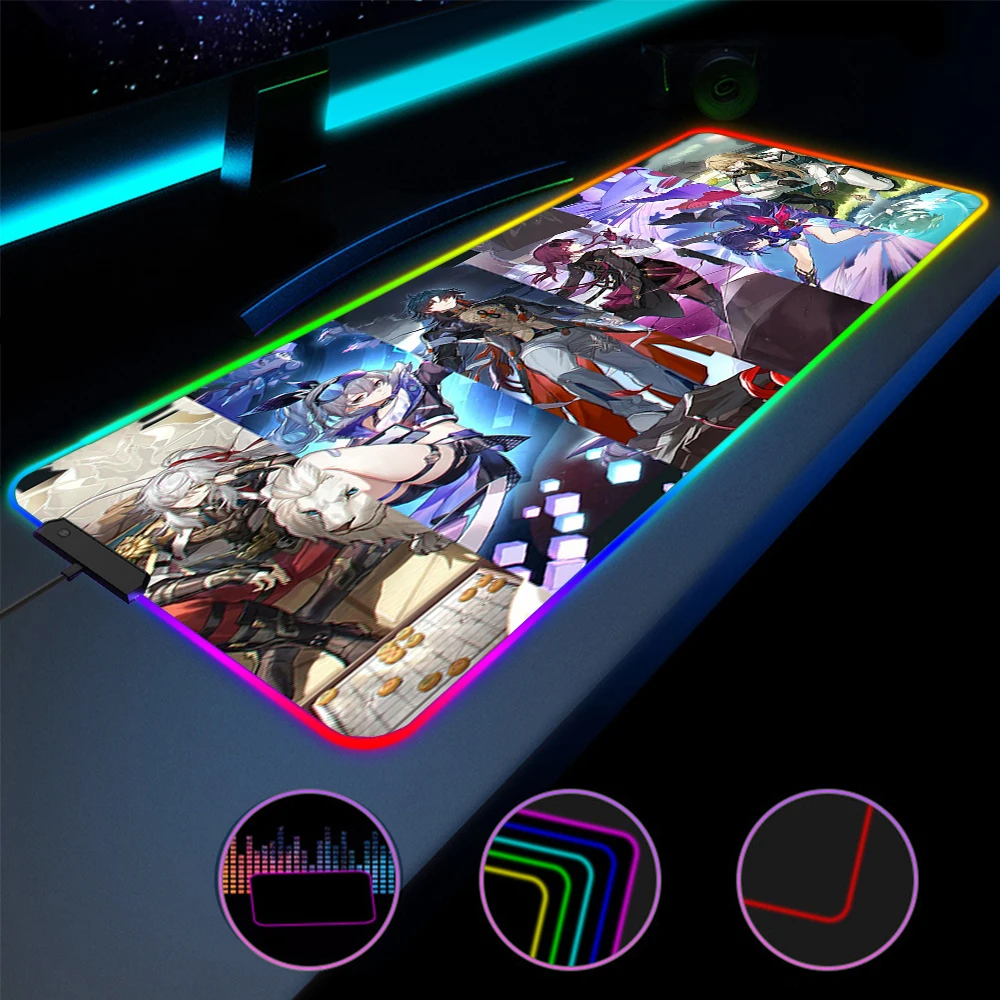 

Large Mouse Mat Gamer RGB Honkai Star Rail Mousepads XXL LED Gaming Mousepad Big Luminous Anime Pad Desk Mats Backlit Mouse Pads