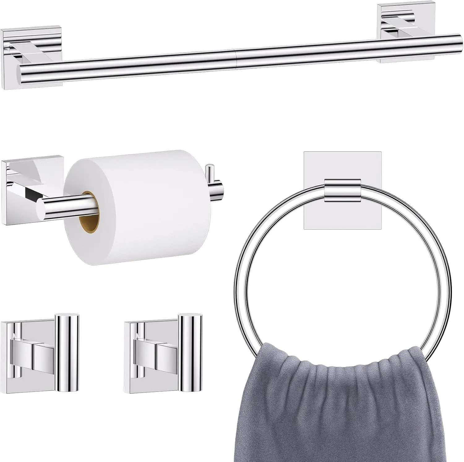 

5-Piece Stainless Steel Bathroom Towel Rack Set, Wall Mounted with Hidden Screws, Modern Design