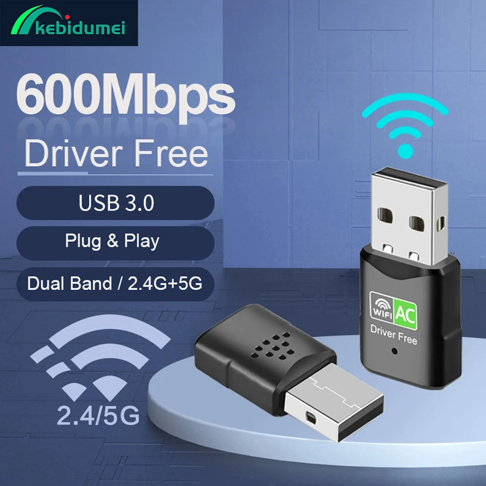 

Kebidumei 600Mbps USB WiFi Adapter Dual-band 2.4G 5GHz Wlan Adaptador Wireless Network Card Receiver Driver Free For PC Laptop